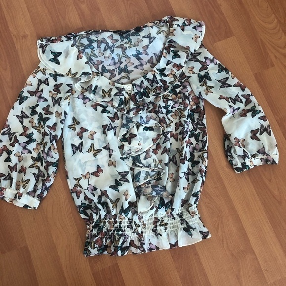 Ted Baker Butterfly Ruffle  Blouse in Cream - Picture 5 of 16